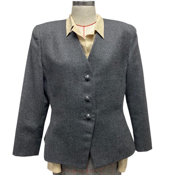 Vintage Lilli Ann I Magnin Womens Grey 3 Button Tailored Blazer - Picture 4 of 11